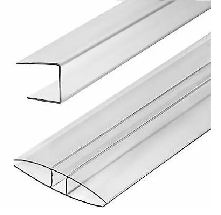 Polycarbonate H channel clear color, 8mm, 6 foot long, 2 Pieces