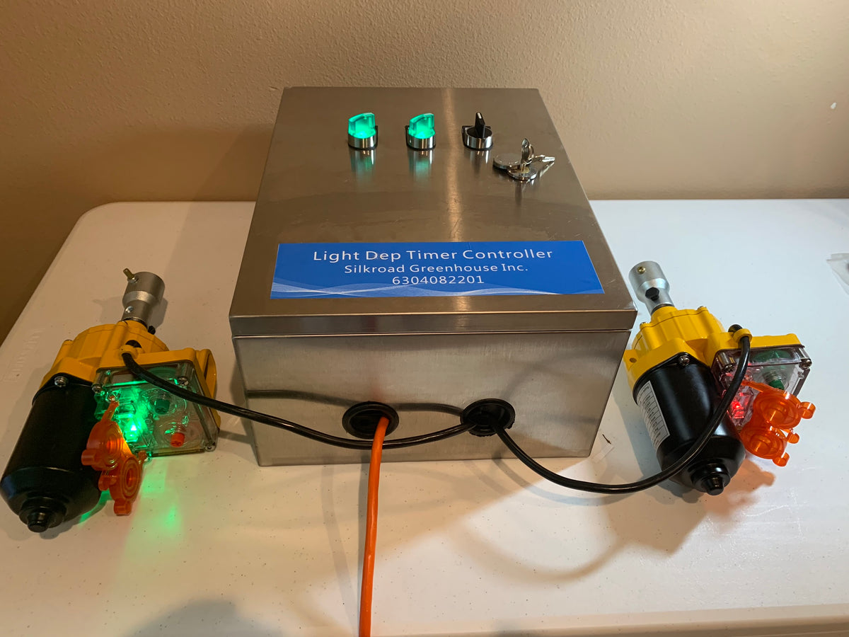 Automated Light Dep Greenhouse Blackout Plastic Rollup Motor Controller with Digital Timer. This Controller Controls 2 Motors