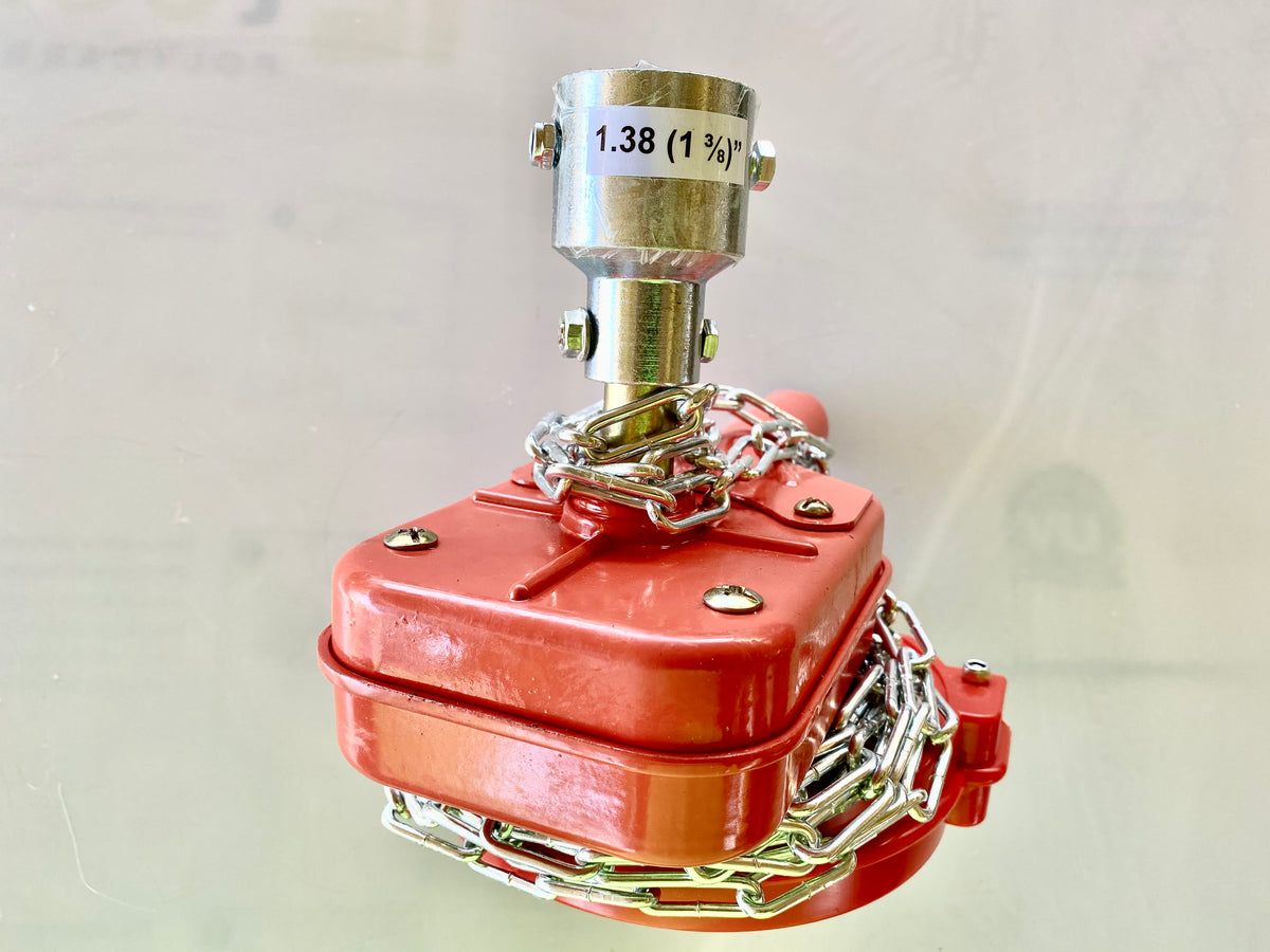 Two Light dep Greenhouse Blackout Plastic Roll up Chain Crank with Large 1 3/8” OD Roll Bar Pipe Adaptor