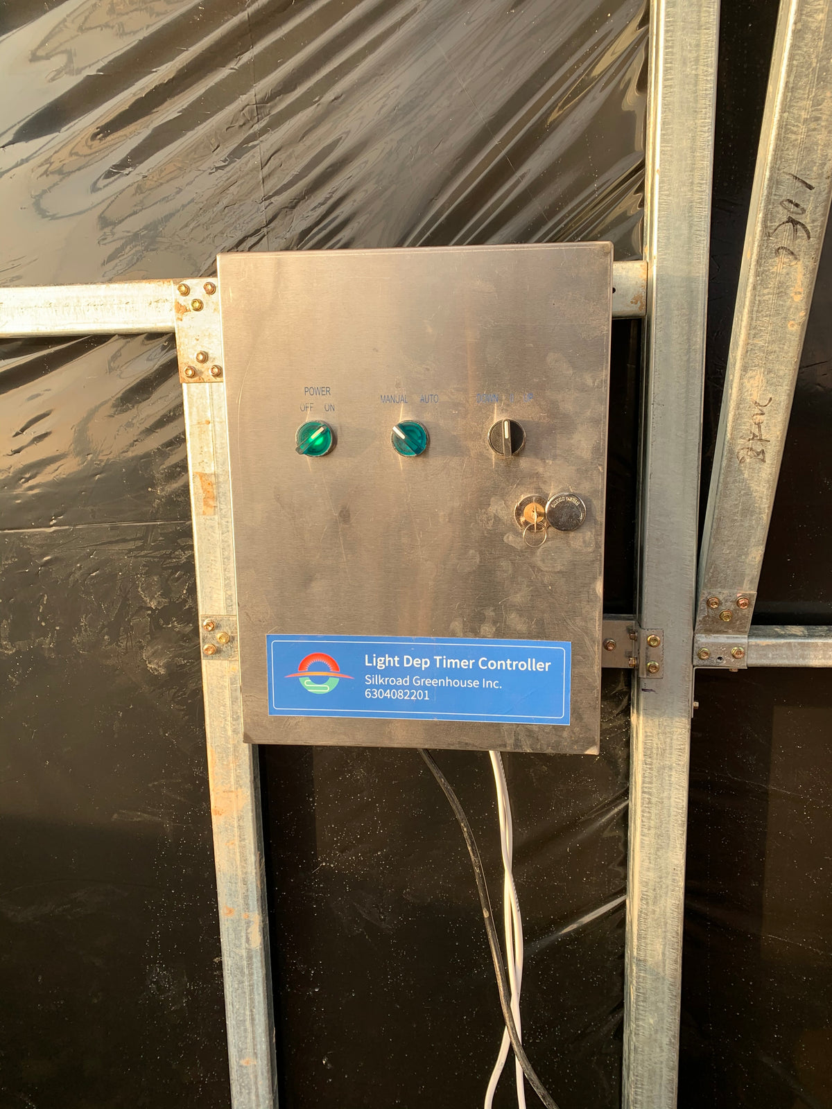 Automated Light Dep Greenhouse Blackout Plastic Rollup Motor Controller with Digital Timer. This Controller Controls 2 Motors