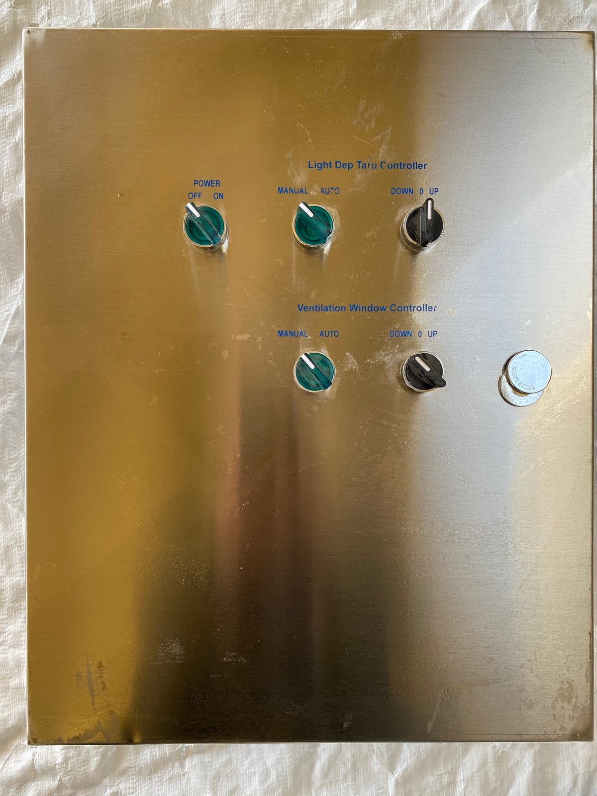Automated Light Dep Greenhouse Blackout Plastic Rollup Motor Controller with Digital Timer. This Controller Controls 2 Motors