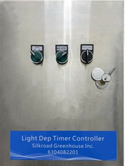 Automated Light Dep Greenhouse Blackout Plastic Rollup Motor Controller with Digital Timer. This Controller Controls 2 Motors